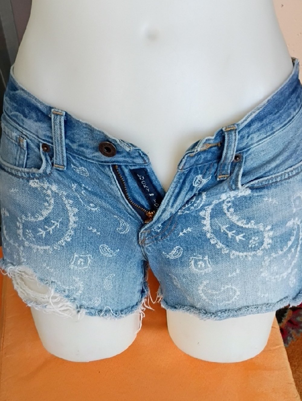 Lucky Brand Light Blue Paisley Print Denim Cutoff Shorts